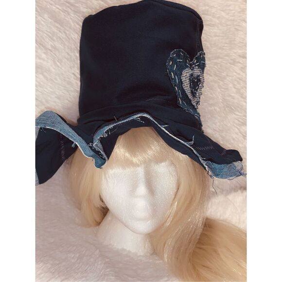 Custom Jean Embroidered Reversible Denim Floppy Top Hat Medium - Picture 6 of 14